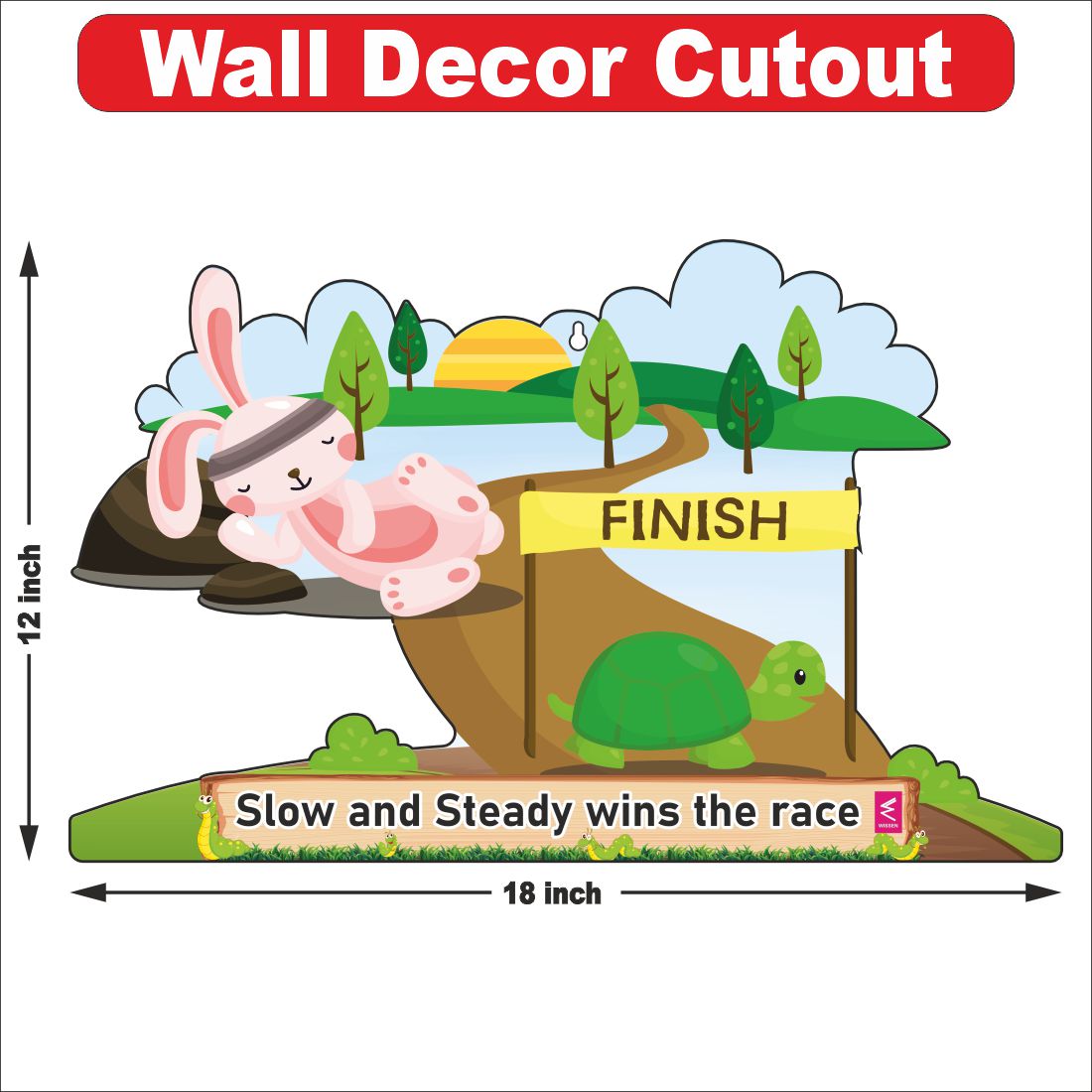 Wooden(MDF) Wall Decor Cutout for kids- Slow and Steady wins the race-Learning through Fun design - 12*18 inch