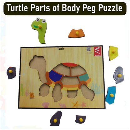 Wooden Turtle parts of body peg board Puzzle -12*9 inch