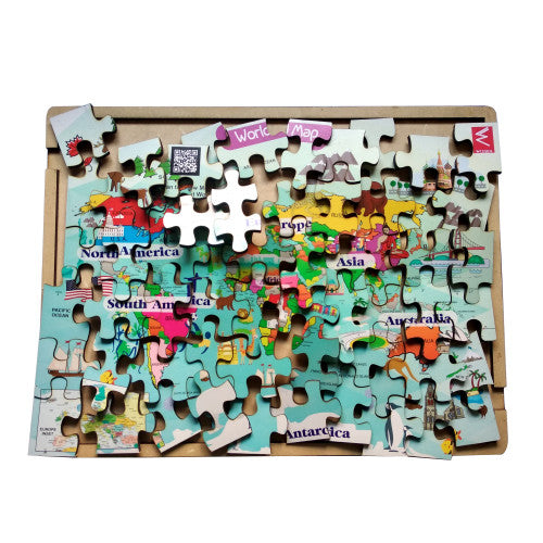 Wooden World Map Jigsaw Puzzle with puzzle tray- 12*18 inch