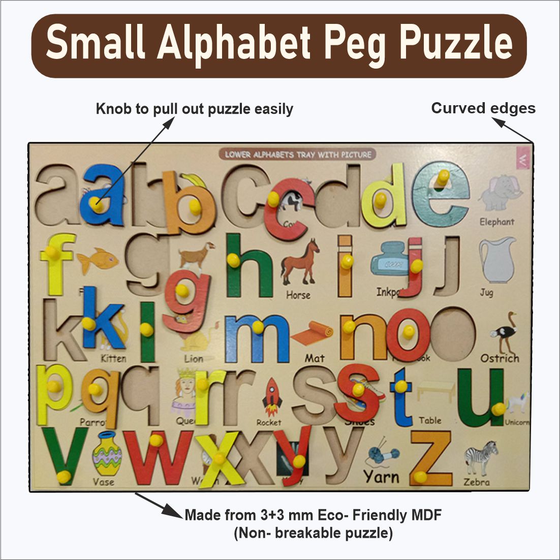 Wooden Small Alphabet Peg Board Puzzle- 12*18 inch