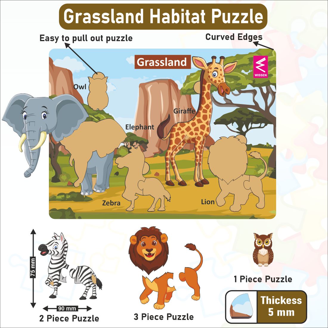 Wooden  Habitat Learning Puzzle board game for kids Set of 6