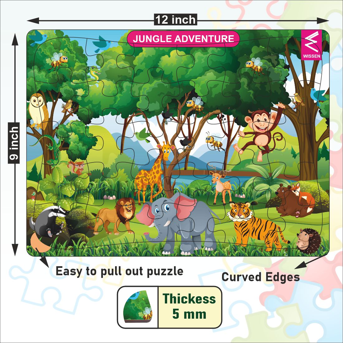 Wooden Jigsaw puzzle -12*9 inch- Jungle theme