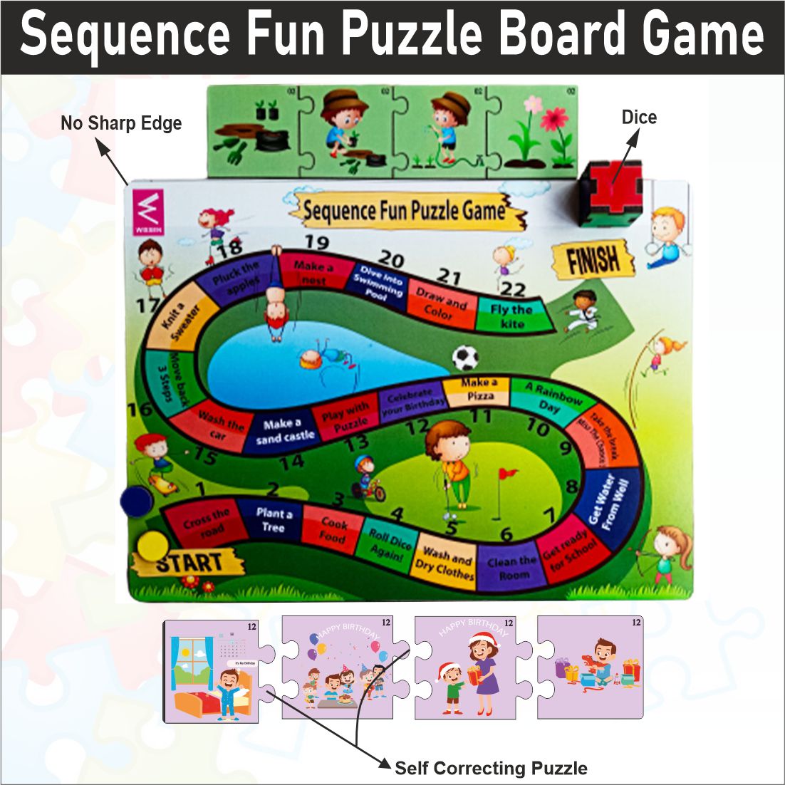 Wooden Sequence Fun Puzzle Board Game