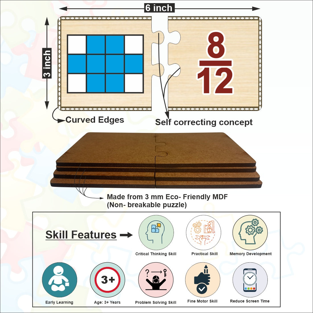 Fraction Master Wooden Match-Up: Self-Correcting Puzzle Game for kids