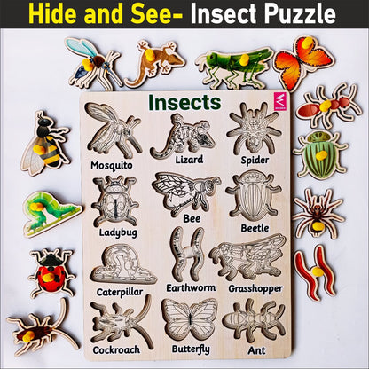 Wooden Hide and See Insect learning peg board Puzzle