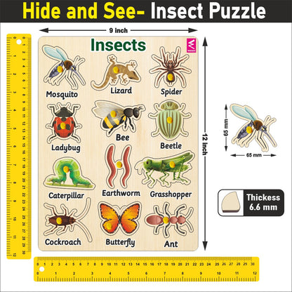 Wooden Hide and See Insect learning peg board Puzzle