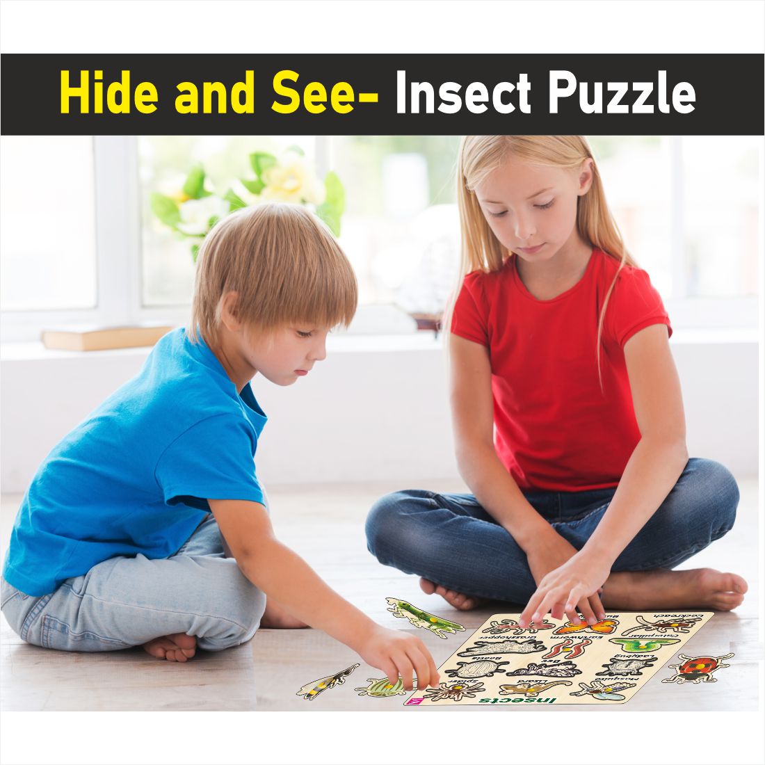 Wooden Hide and See Insect learning peg board Puzzle