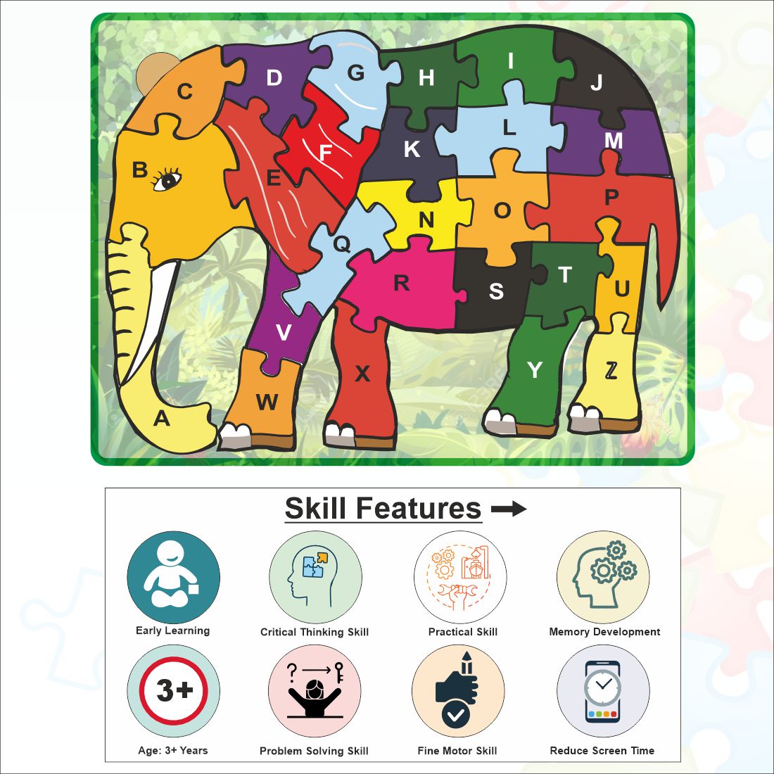 Wooden Elephant jigsaw puzzle from A-Z