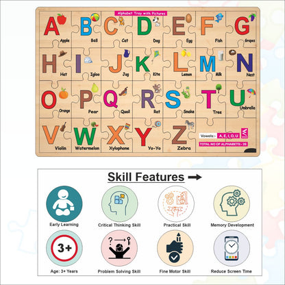 Wooden Alphabet A-Z Jigsaw Puzzle 12*18 inch for kids with puzzle tray