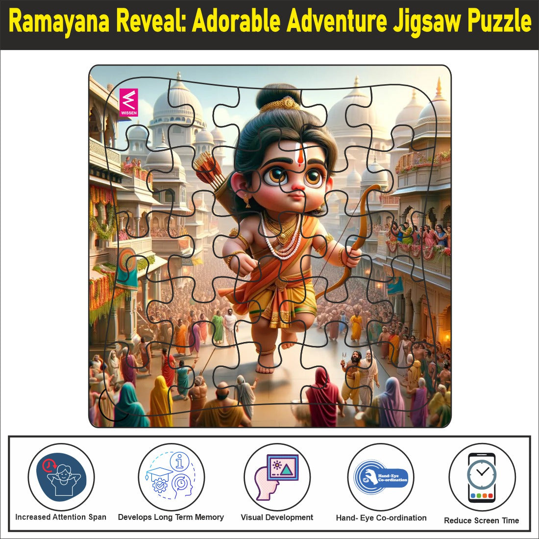 Wooden Jigsaw Puzzle "Ramayana Reveal: Adorable Adventure Jigsaw Puzzle"-  9*9 inch- 4 years above