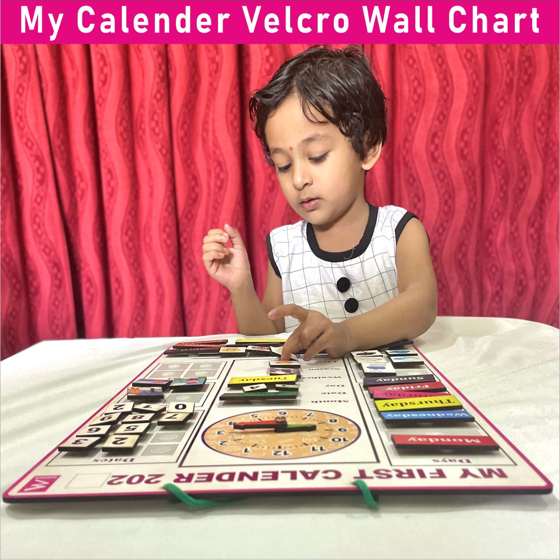 Wooden My First  Calendar Activity Learning Board- Velcro Based for Kids