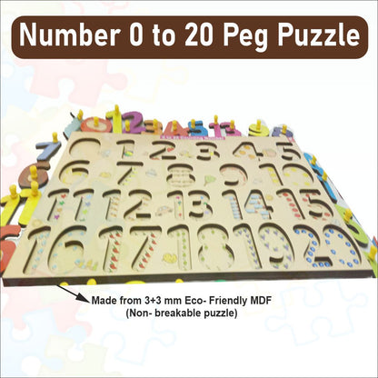 Wooden Numbers 0-20 Peg  Board Puzzle- 12*18 inch