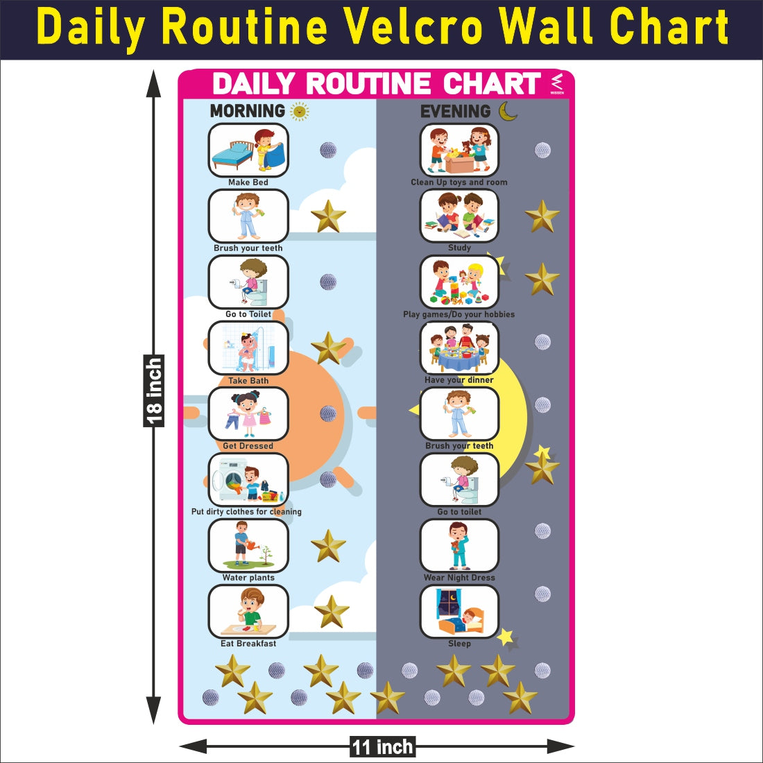 Wooden Routine Chart Velcro Wall Chart for Kids