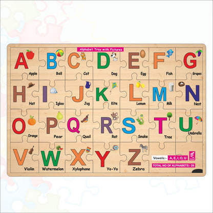 Wooden Alphabet A-Z Jigsaw Puzzle 12*18 inch for kids with puzzle tray