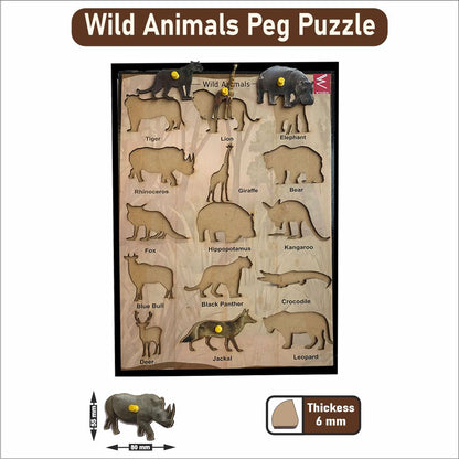 Wooden Wild Animals Peg Board Puzzle- 12*18 inch