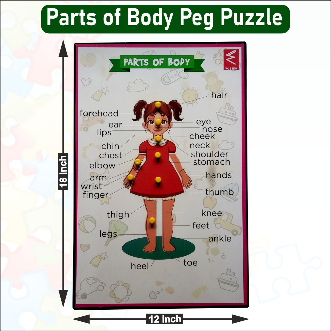 Wooden Parts of Body (Girl) Educational peg board puzzle- 12*18 inch