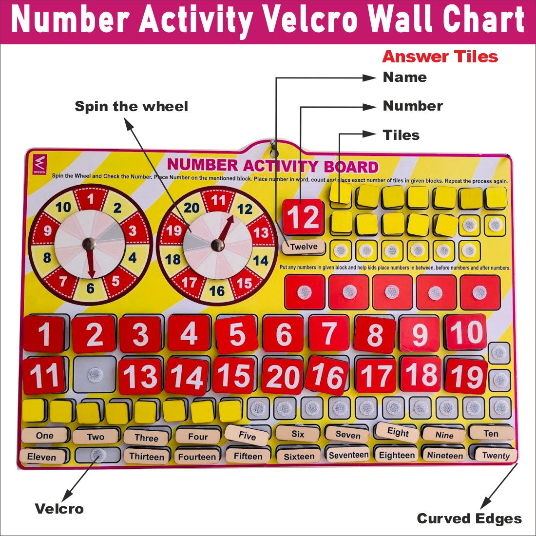 Wooden Number Activity Learning Board- Velcro Based for Kids