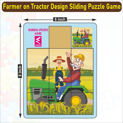 Wooden Farmer on Tractor Sliding and Square Puzzle board Game