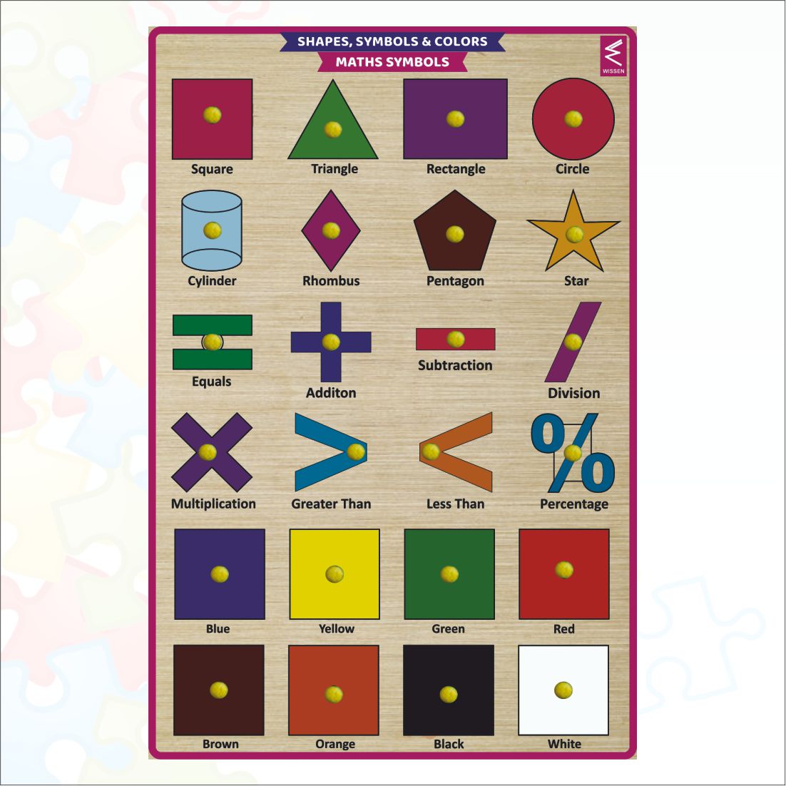 Wooden Shape and Symbol Peg Board Puzzle- 12*18 inch