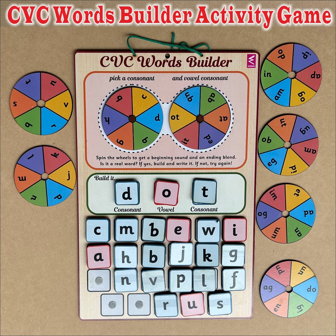 Wooden CVC Word Buiilder Activity Velcro Game for Kids