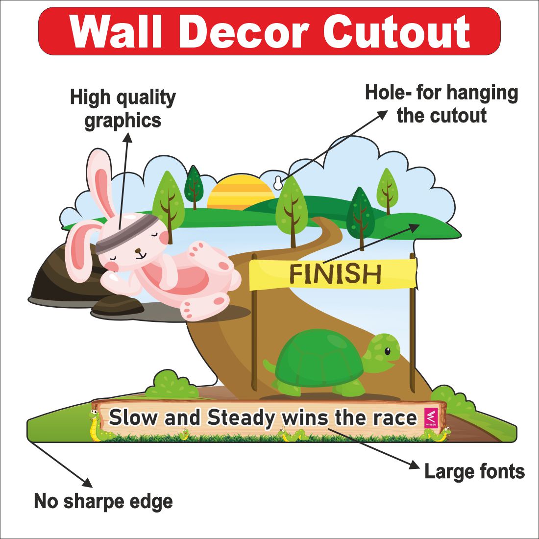 Wooden(MDF) Wall Decor Cutout for kids- Slow and Steady wins the race-Learning through Fun design - 12*18 inch