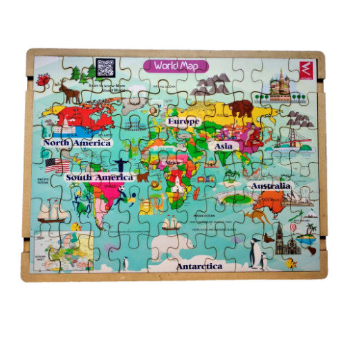 Wooden World Map Jigsaw Puzzle with puzzle tray- 12*18 inch