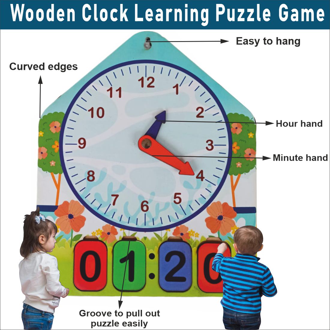 Wooden Clock Learning Activity Board Game for Kids