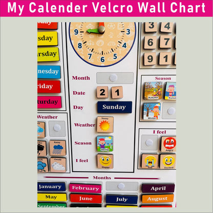 Wooden My First  Calendar Activity Learning Board- Velcro Based for Kids