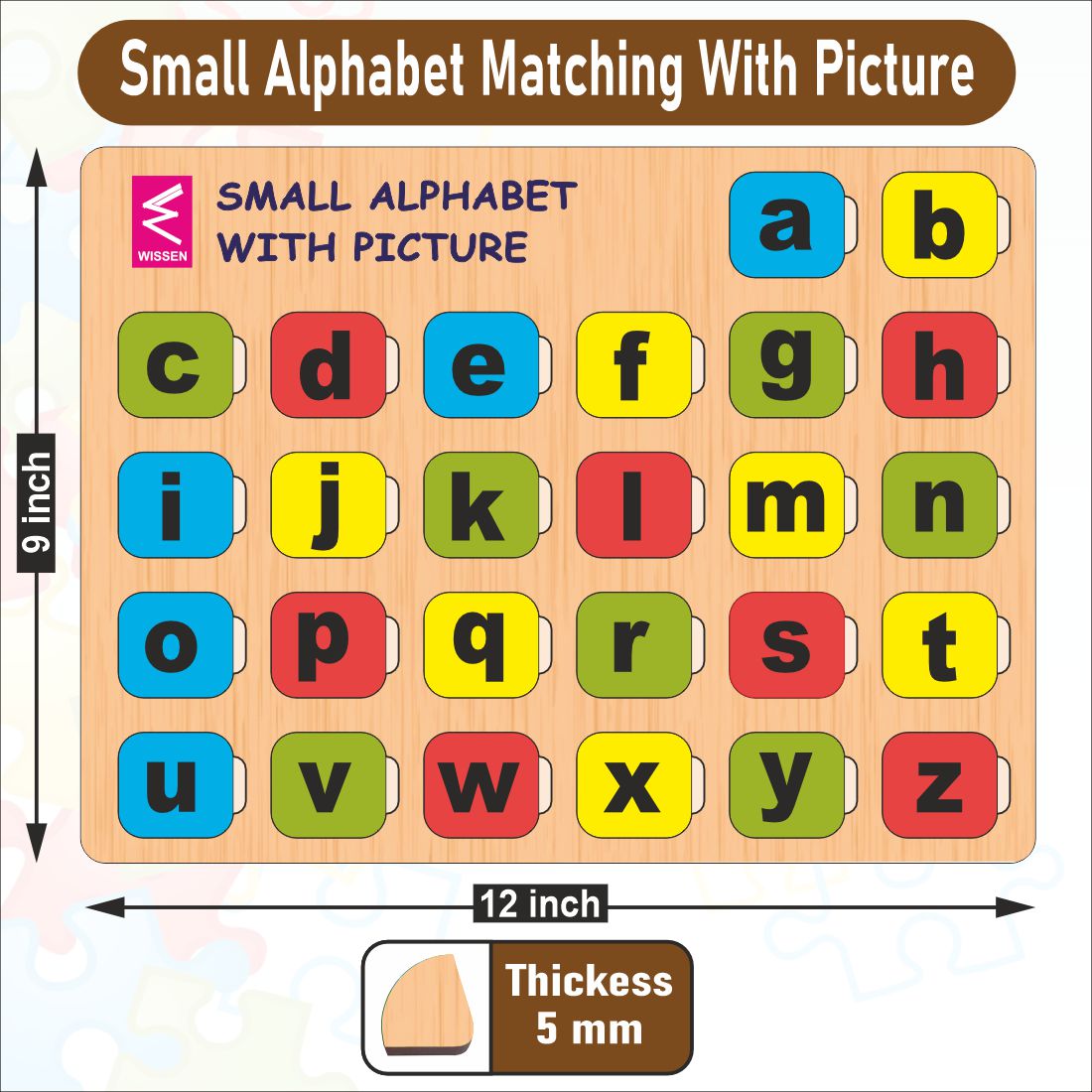 Wooden Small Alphabet matching with pictures puzzle -12*9 inch