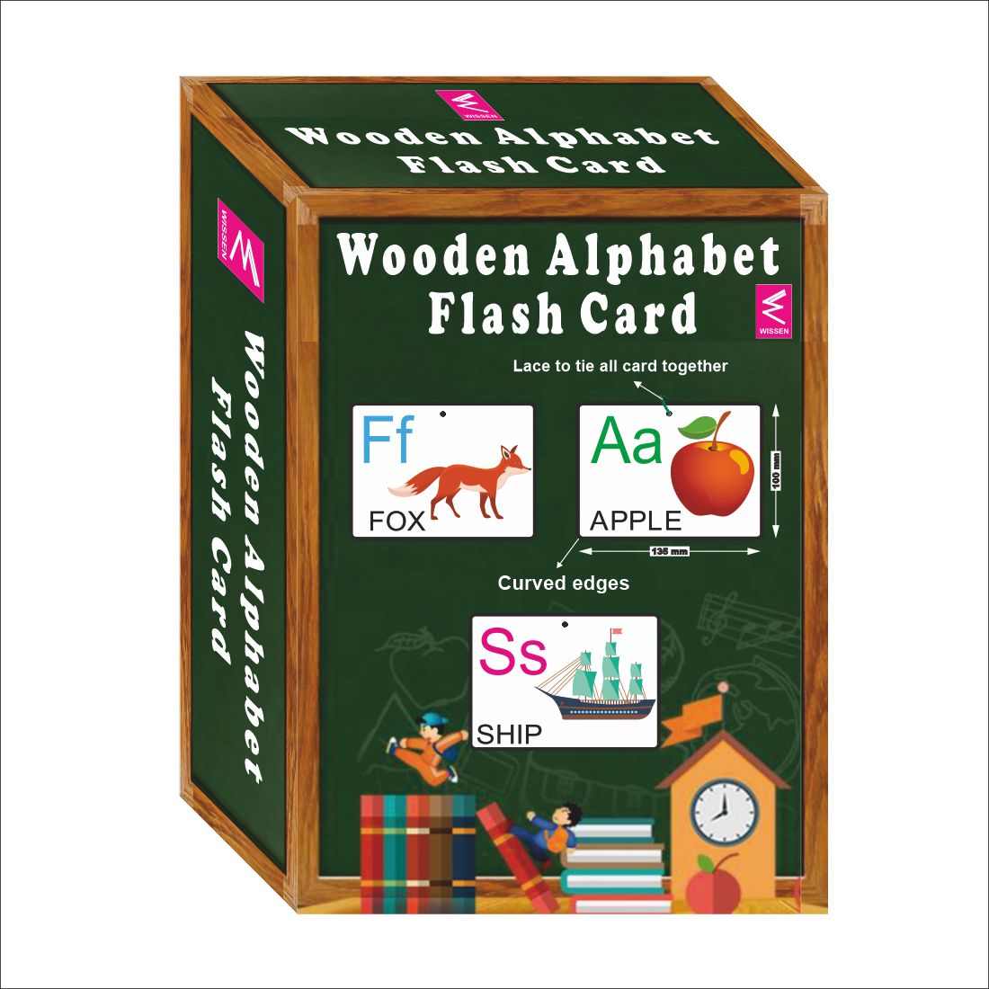 Wooden (MDF) Alphabet Learning Flash card with lacing thread.