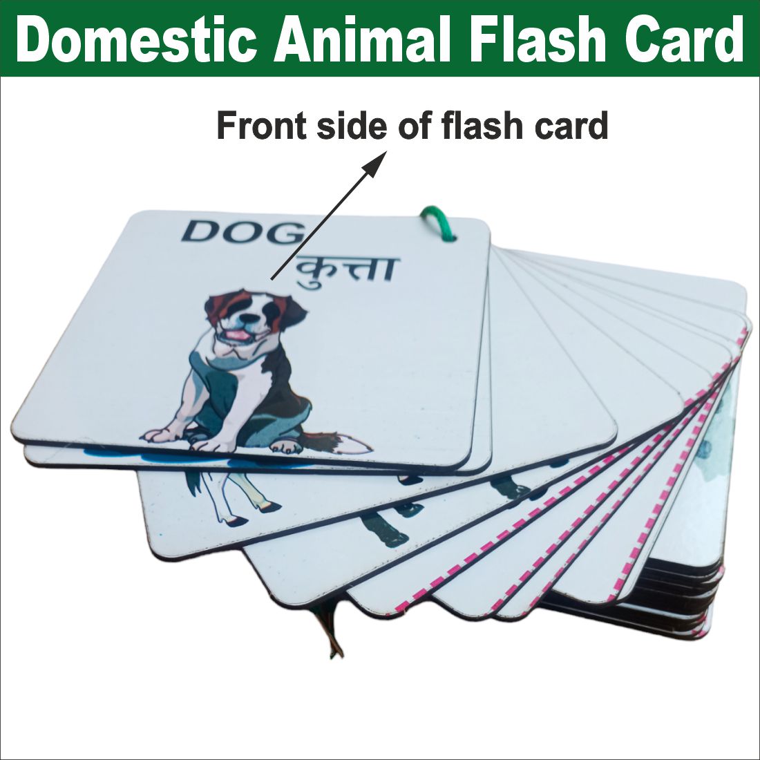 Wooden (MDF) Domestic Animals Flash Card Learning Flash card with lacing thread.