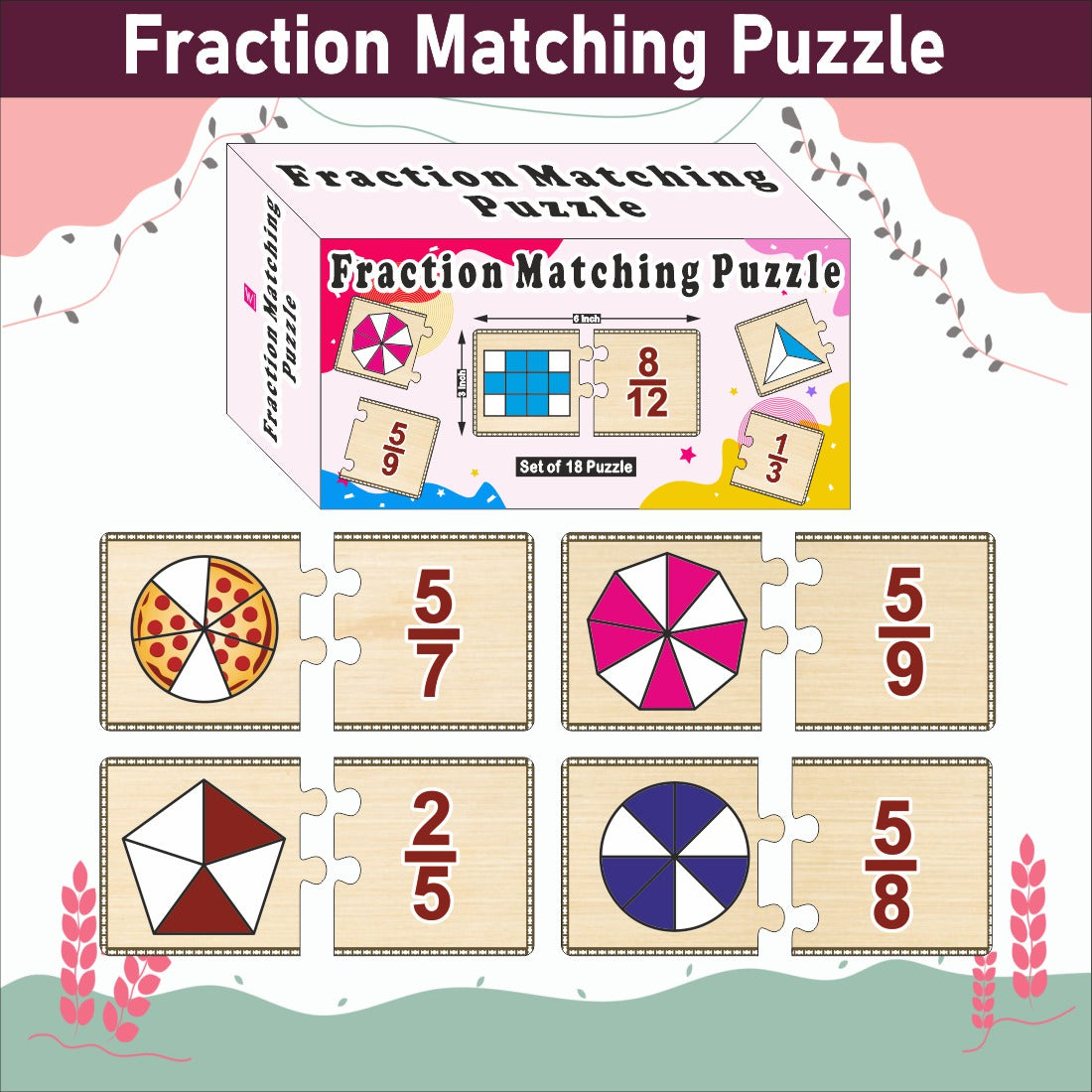 Fraction Master Wooden Match-Up: Self-Correcting Puzzle Game for kids