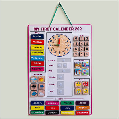 Wooden My First  Calendar Activity Learning Board- Velcro Based for Kids