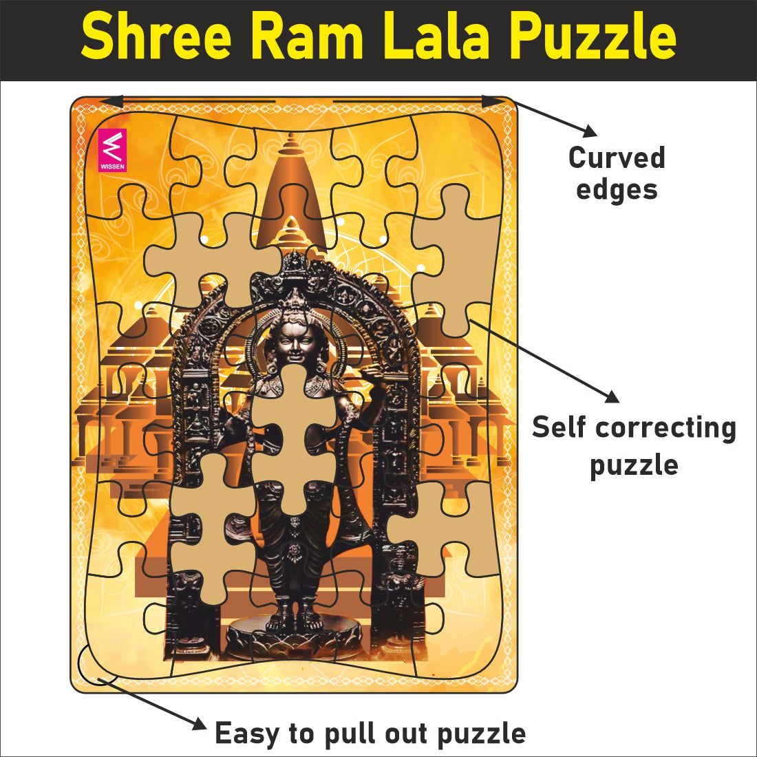 Shri Ram Lalla Wooden Jigsaw Puzzle : Explore Ayodhya's Majesty with Shri Ramlalla's Serene Design-12*9 INCH- 30 PIECES