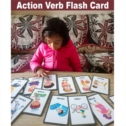 Wooden (MDF) Action Verb Learning Flash card with lacing thread.