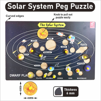 Wooden Solar System Educational Peg Board Puzzle -12*18 inch