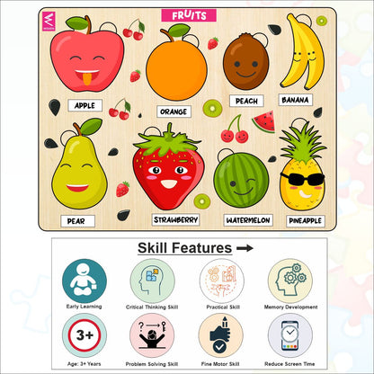 Wooden Fruit Puzzle Board for Kids- 12*9 inch