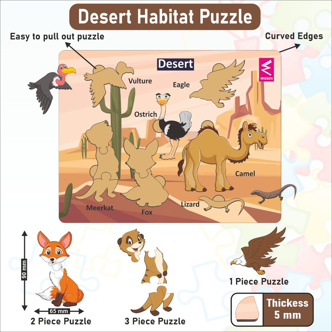 Wooden  Habitat Learning Puzzle board game for kids Set of 6