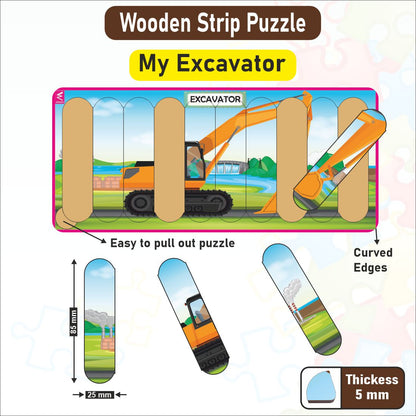 Wooden Strip Puzzle -My Excavator Design  -9*4 inch