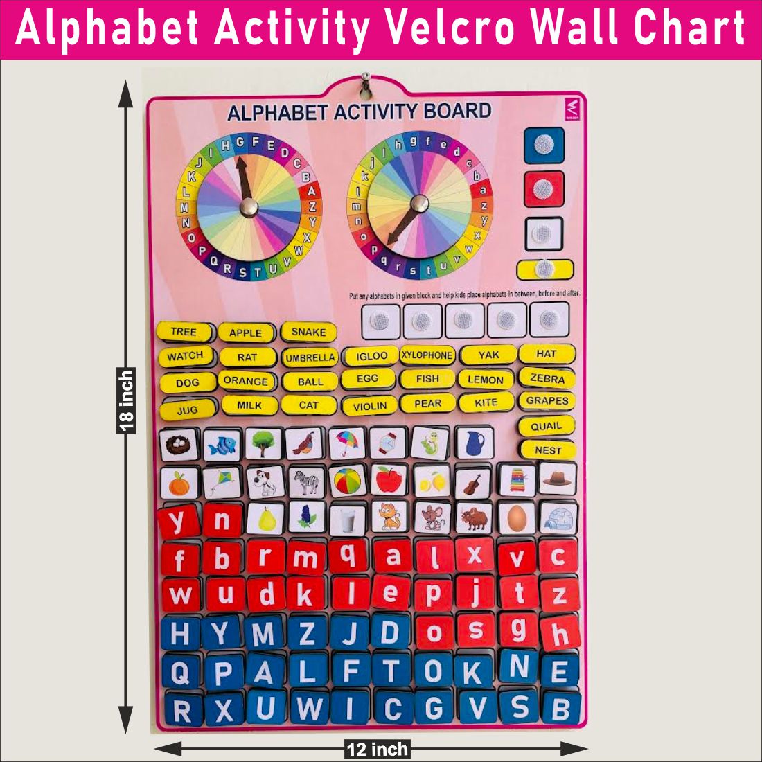 Wooden Alphabet Activity Learning Board- Velcro Based for Kids