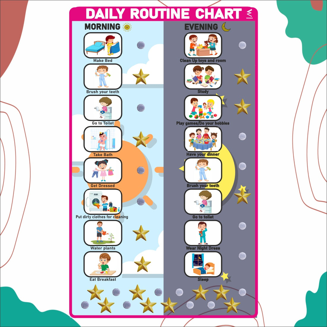 Wooden Routine Chart Velcro Wall Chart for Kids