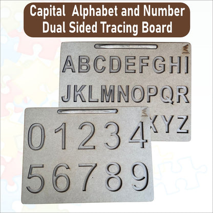 Wooden Dual Side Capital Alphabet and Number Tracing Board for Kids