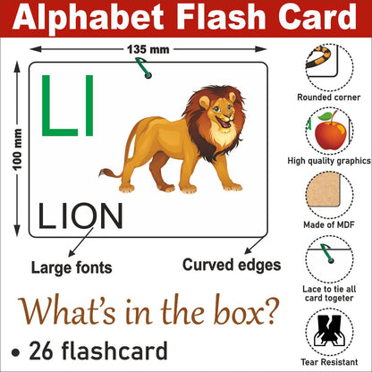 Wooden (MDF) Alphabet Learning Flash card with lacing thread.