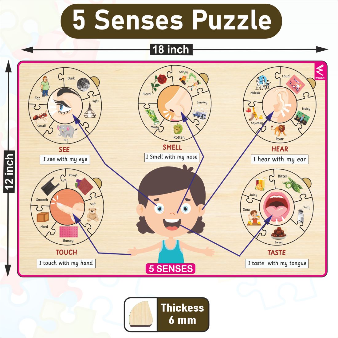 Wodoen Five Senses Learning Puzzle - 12*18 inch for kids