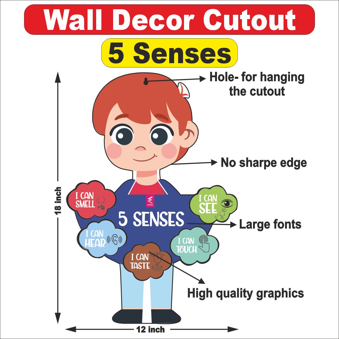 Wooden(MDF) Wall Decor Cutout for kids- Learning through Fun design - 12*18 inch