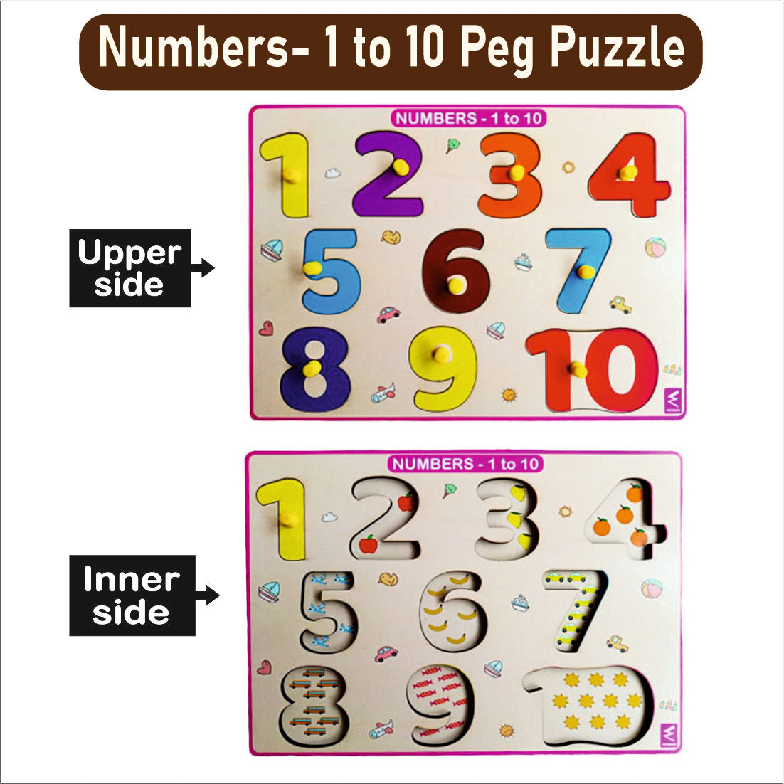 Wooden Hide and See Numbers 1-10 Peg Board Puzzle- 12*9 inch