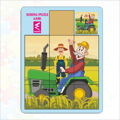 Wooden Farmer on Tractor Sliding and Square Puzzle board Game