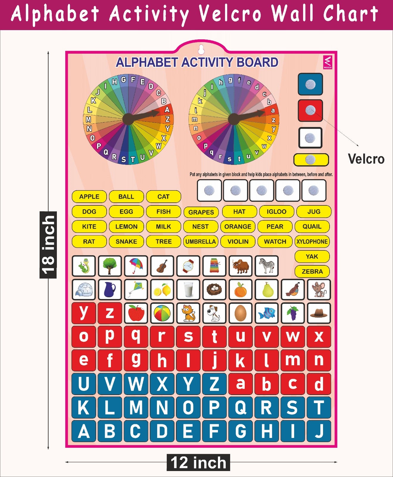 Wooden Alphabet Activity Learning Board- Velcro Based for Kids