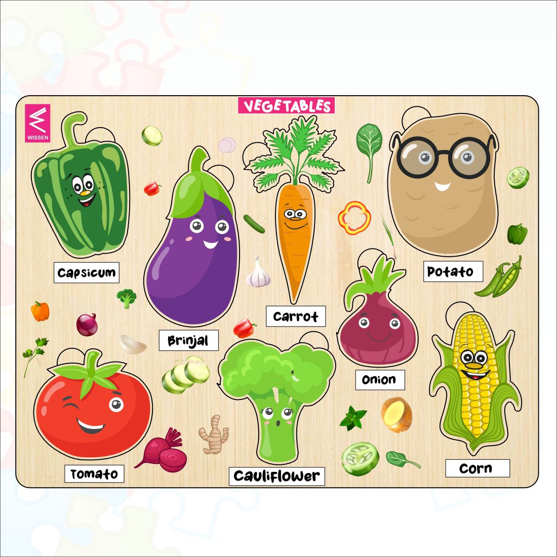 Wooden Vegetable Puzzle Board for Kids- 12*9 inch