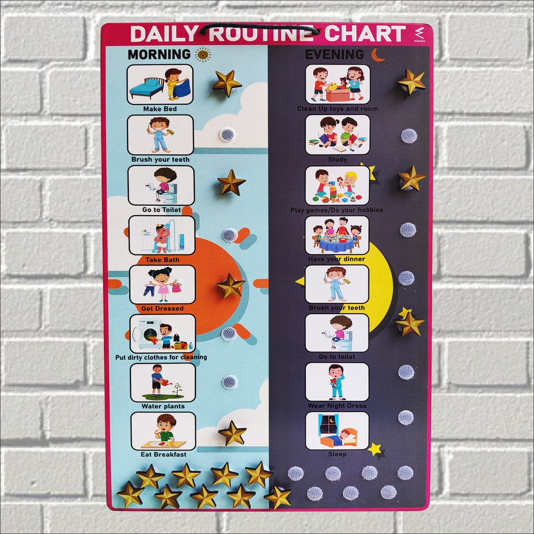 Wooden Routine Chart Velcro Wall Chart for Kids